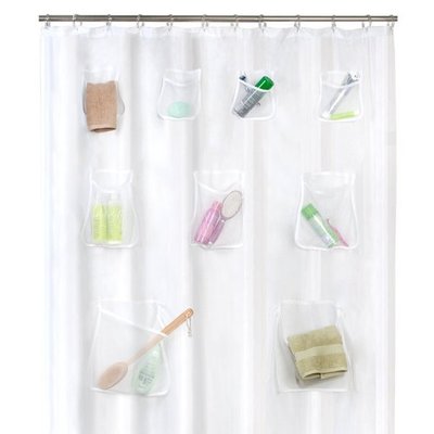 Maytext Mesh Pockets PEVA Clear Shower Curtain