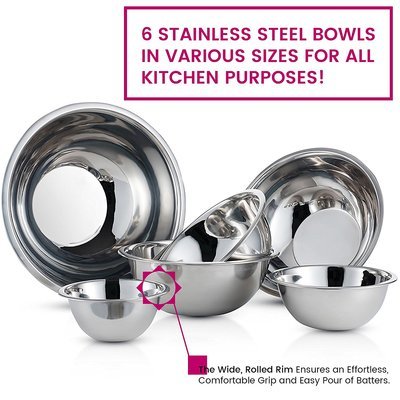 Finedine Stainless Steel Mixing Bowl Set, 6 Pieces