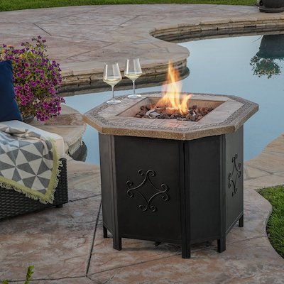 Great Deal Furniture Myrtle Outdoor 30-inch Octagonal Propane Fire Pit