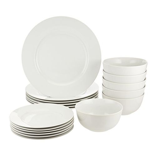 AmazonBasics 18-Piece White Kitchen Dinnerware Sets